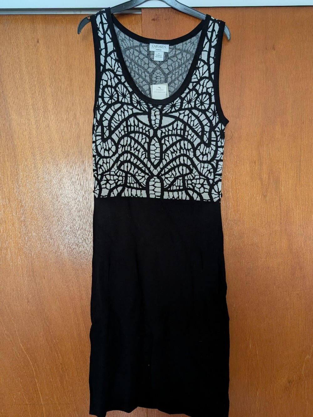 Carmen Marc Valvo Black White Sleeveless Knit Dress New